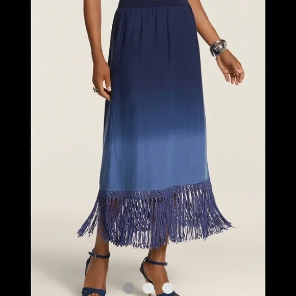 Chico’s Ombré Fringe Francesca Maxi Skirt Size 1 - Picture 2 of 8